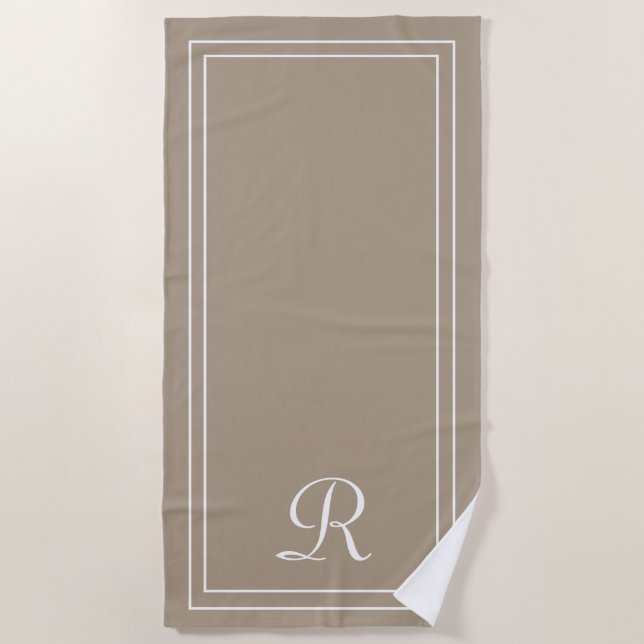 Einfaches elegantes Taupe Monogram Badetuch (Vorderseite)