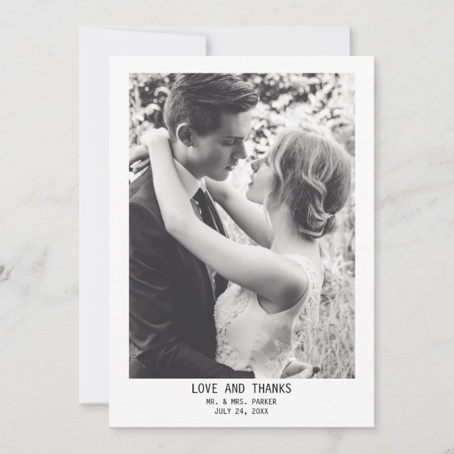 Einfaches elegantes Text & Foto | Hochzeit Dankeskarte (Vorderseite)