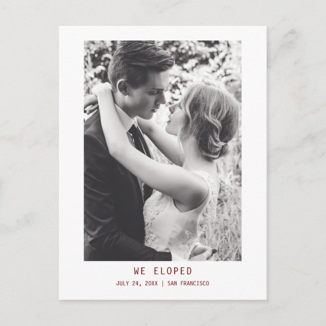 Einfaches elegantes Text & Foto | Hochzeitsankündi Postkarte (Vorderseite)