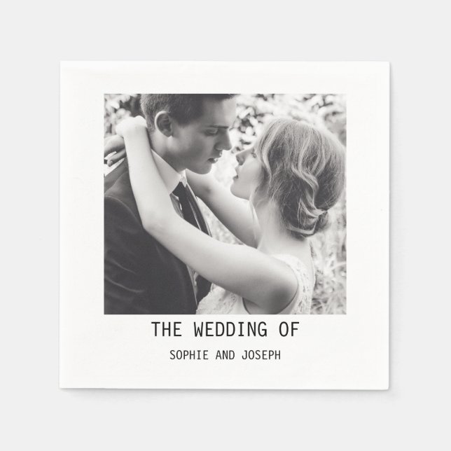 Einfaches elegantes Text & Foto | QR Code Hochzeit Serviette (Vorderseite)