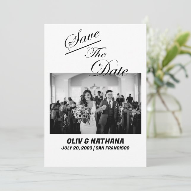 Einfaches elegantes Text und Foto | Hochzeit Einladung (Stehend Vorderseite)