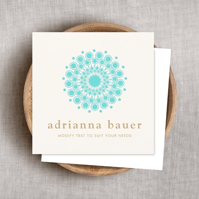 Einfaches elegantes Türkis Blau Mandala Quadratische Visitenkarte (Von Creator hochgeladen)