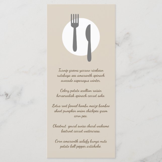 Einfaches elegantes und modernes Taupe Custom Rest Menükarte (Vorderseite)