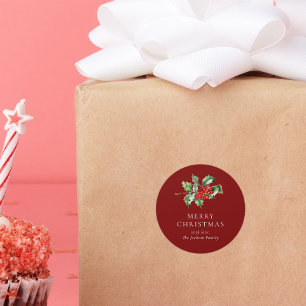 Einfaches Elegantes Weihnachten Wasserfarbe Botani Runder Aufkleber