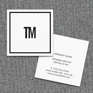 Einfaches Elegantes Weiß Schwarz Monogramm Anwalt Quadratische Visitenkarte
