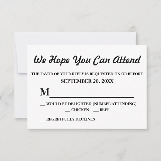 Einfaches elegantes White Wedding RSVP (Vorderseite)