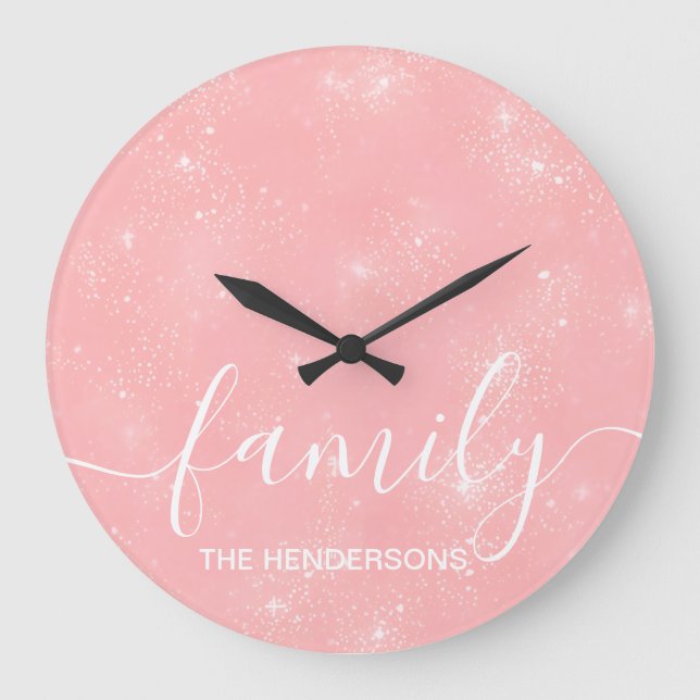 Einfaches elegantes Zeilenmotiv Rosa Große Wanduhr (Vorderseite)