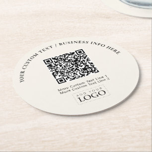Einfaches Elfenbein-Geschäftslogo QR-Code Promotio Runder Pappuntersetzer