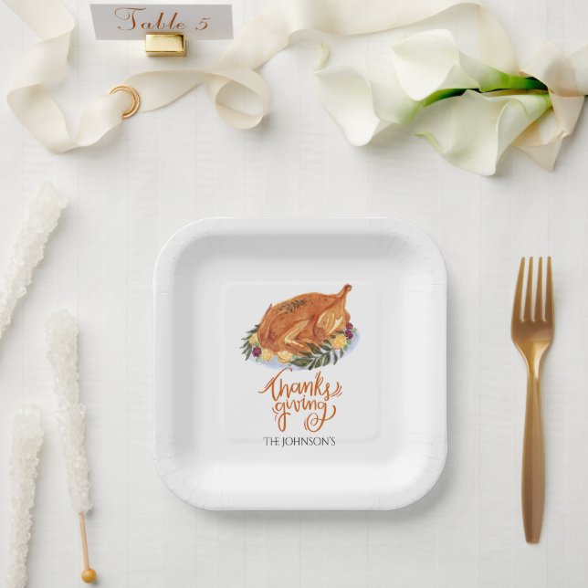 Einfaches Erntedank Türkei Abendessen Pappteller (Hochzeit)