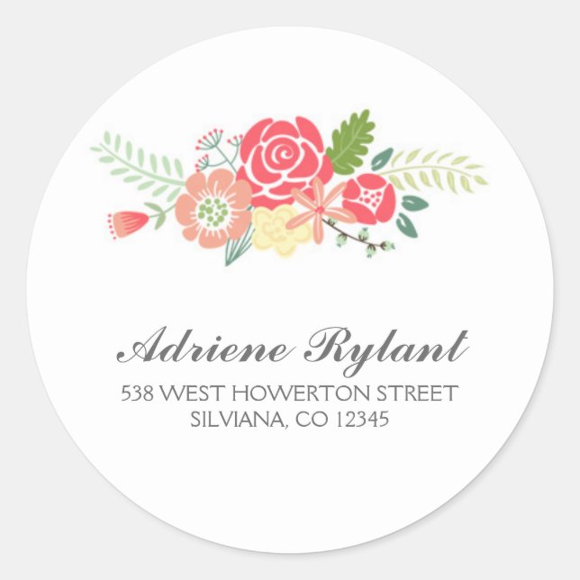 Einfaches Etikett für die florale Circle Address Runder Aufkleber (Vorderseite)