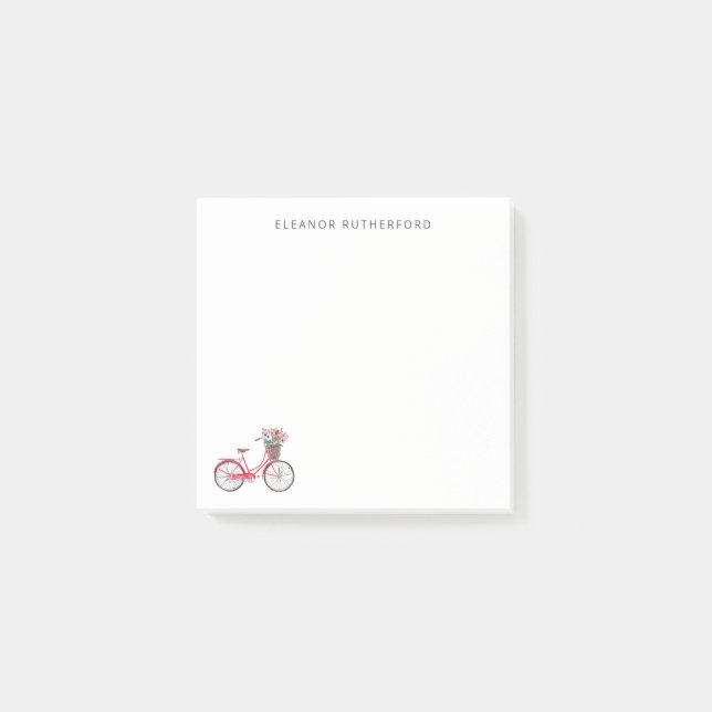 Einfaches Fahrrad mit Blume Personalisierter Radfa Post-it Klebezettel (Vorderseite)