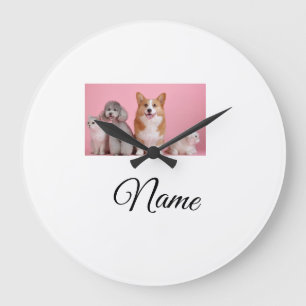 Einfaches farbenfrohes Tier Namensfoto individuell Große Wanduhr
