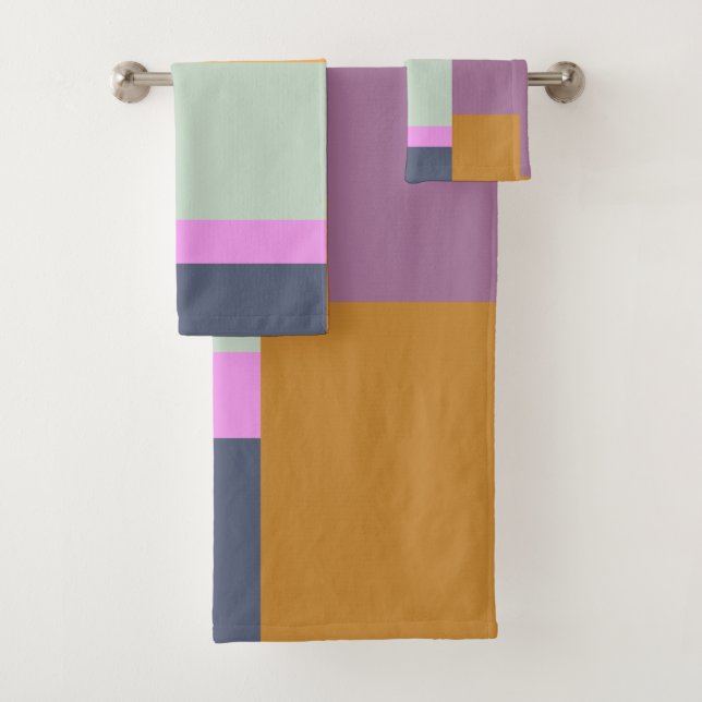Einfaches farbiges Patchwork Geometrische Formen D Badhandtuch Set (Insitu)