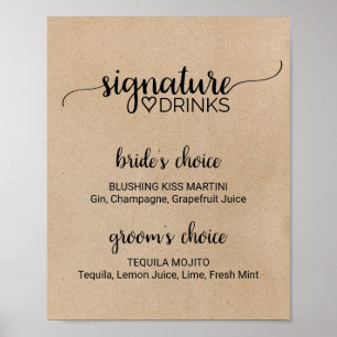 Einfaches Faux-Kraft-Signature-Drinks-Schild Poster