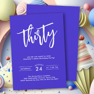 Einfaches, feines blaues Party zum 30. Geburtstag Einladung