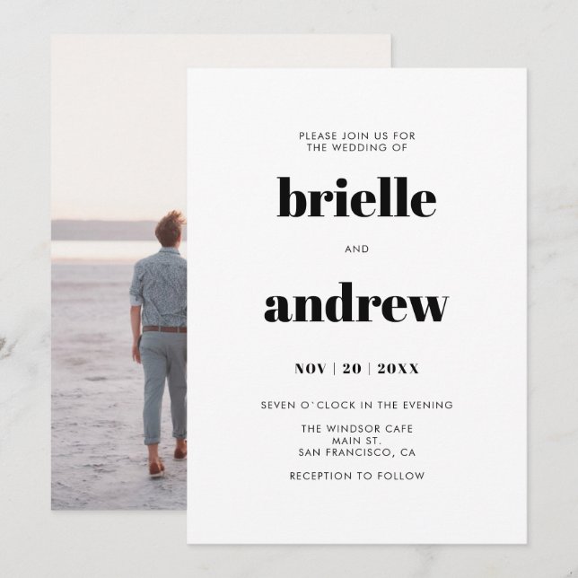 Einfaches, feines Serif-Foto Hochzeit Einladung (Vorne/Hinten)