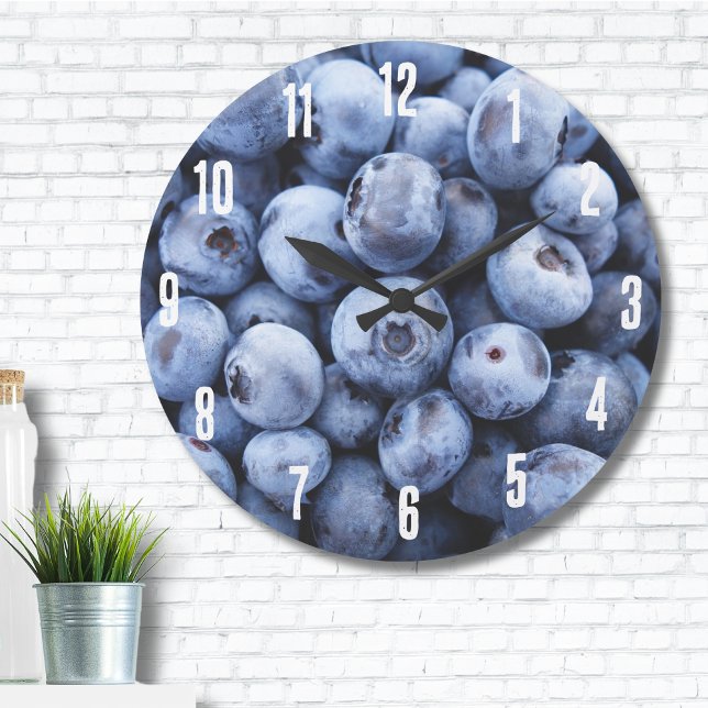 Einfaches Feinschmecker Blueberry-Muster Große Wanduhr (Cute Simple Blueberries Fruit Blueberry Pattern Large Clock)