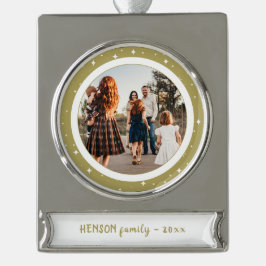 Einfaches festliches Goldenes Weihnachtsfamilienfe Banner-Ornament Silber