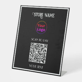 Einfaches Firmenlogo und QR-Code für schwarzes Ges Sockelschild