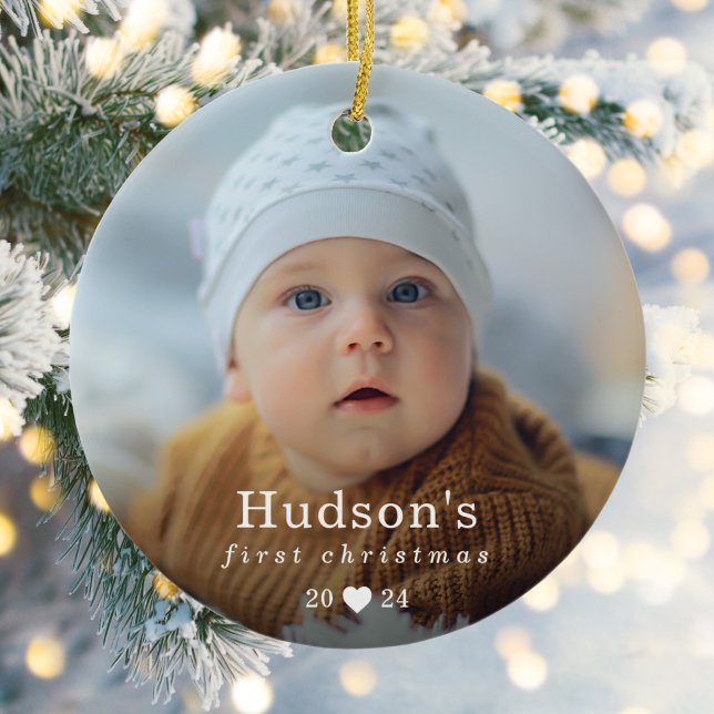Einfaches First Christmas Baby Foto Keramik Ornament (Von Creator hochgeladen)