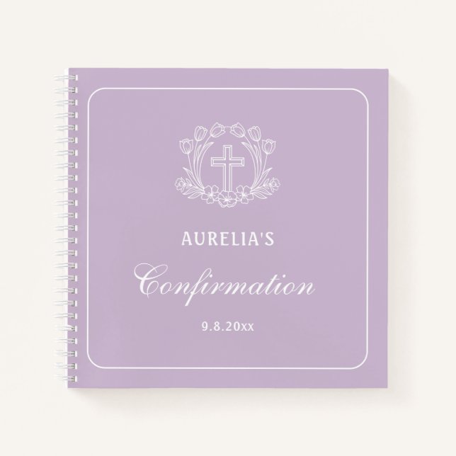 Einfaches Floral Cross Lilac-Gästebuch Notizbuch (Vorderseite)