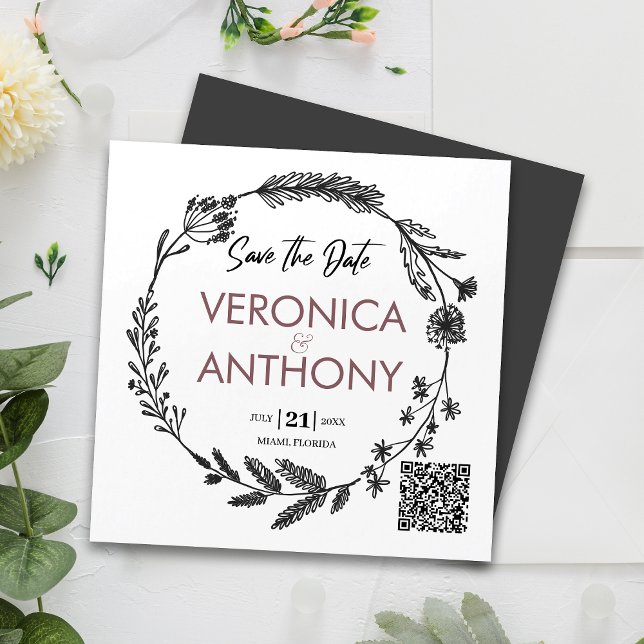 Einfaches floral Save the Date QR Code Magnet (Magnetic invites stick to any metal, ensuring guests remember your special day with ease.)