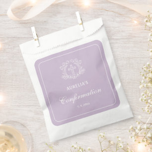 Einfaches florales Kreuz auf lila Konfirmation Geschenktütchen