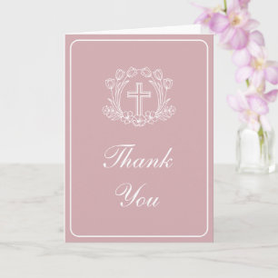 Einfaches florales Kreuz auf rosa religiöse Dankes Karte
