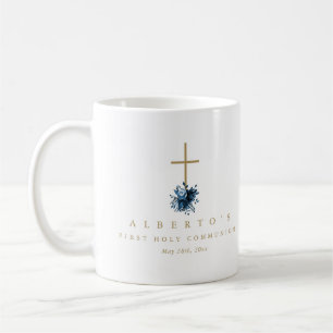 Einfaches florales Kreuz Katholische Erstkommunion Kaffeetasse