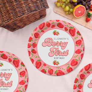 Einfaches Florales Rotes Erdbeermuster Beere Zuers Pappteller