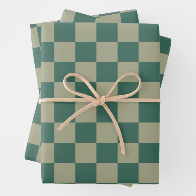 Einfaches Forest Green and Sage Checkerboard-Muste Geschenkpapier Set (Beispiel)