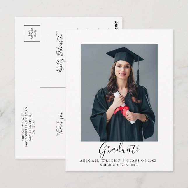 Einfaches Foto Abschluss Graduate Vielen Dank Postkarte (Vorne/Hinten)