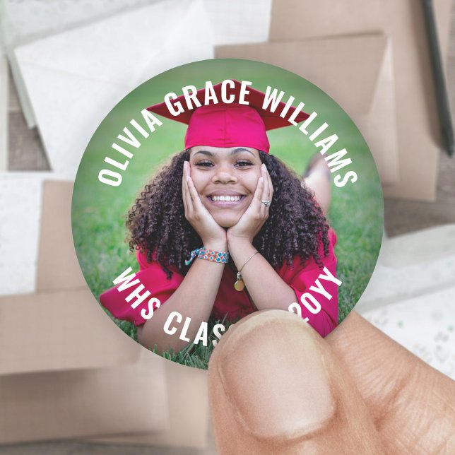 Einfaches Foto Abschluss Modernes Minimalistisches Runder Aufkleber (Von Creator hochgeladen)