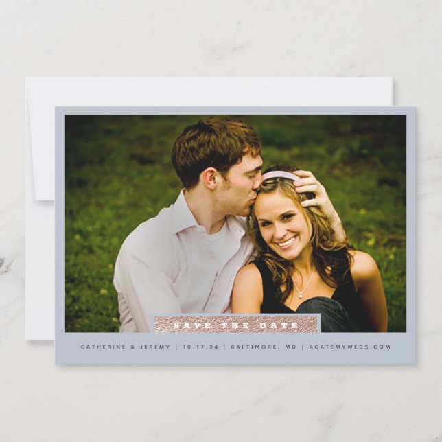 Einfaches Foto aus Gold und Blue Block Save the Da Date (Vorderseite)