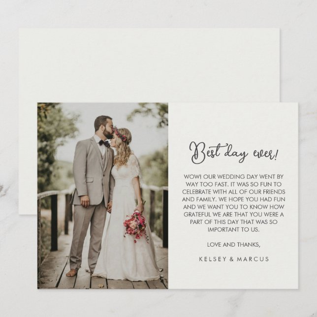 Einfaches Foto "Best Day Ever" Hochzeit Vielen Dan Dankeskarte (Vorne/Hinten)