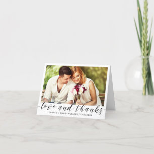 Einfaches Foto Black Script White Wedding Vielen D Dankeskarte