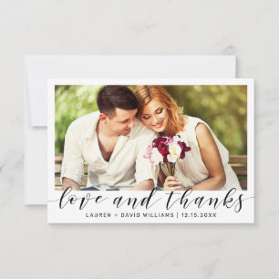 Einfaches Foto Black Script White Wedding Vielen D Dankeskarte