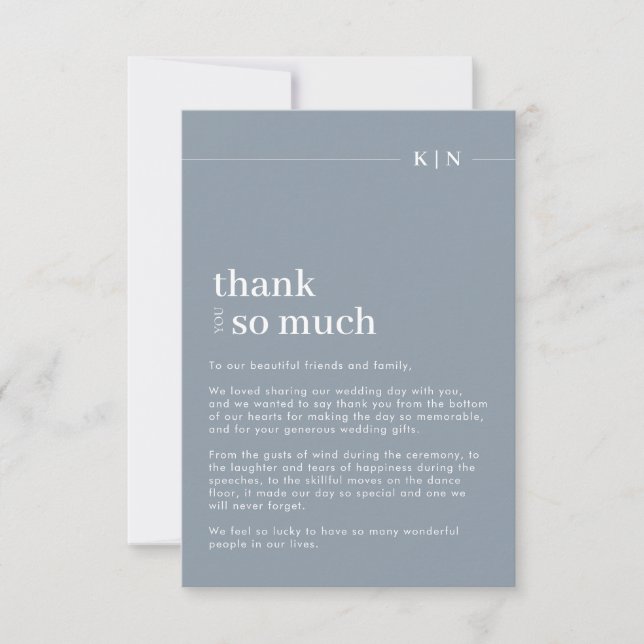 Einfaches Foto Dusty Blue Monogram Wedding Dankeskarte (Vorderseite)