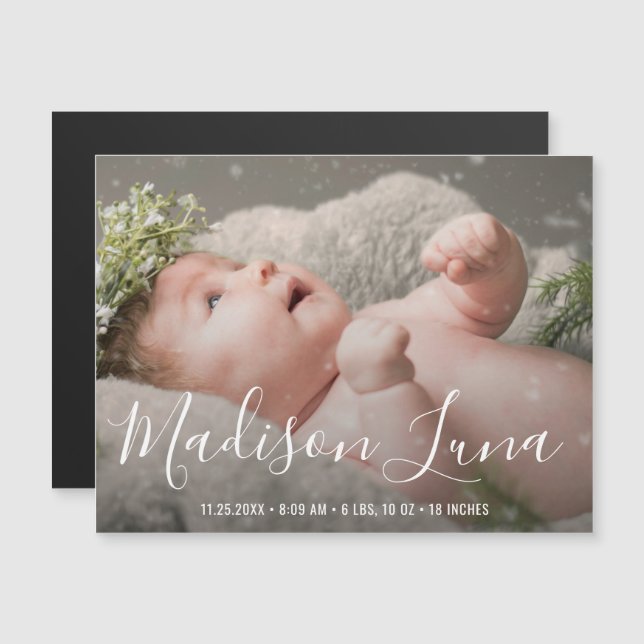 Einfaches Foto Elegante Geburtsankündigung Magneteinladung (Vorne/Hinten)