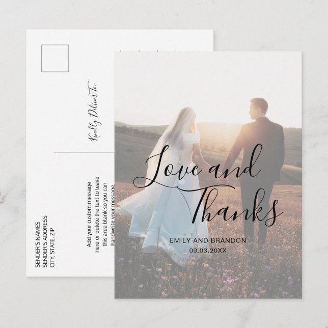 Einfaches Foto Elegante Hochzeit Postkarte (Vorne/Hinten)