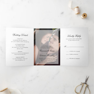 Einfaches Foto Elegante Moderne Hochzeit Dreifach Gefaltete Einladung