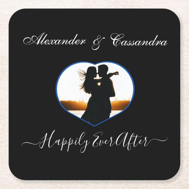 Einfaches Foto, elegante moderne Hochzeit Rechteckiger Pappuntersetzer (Vorderseite)