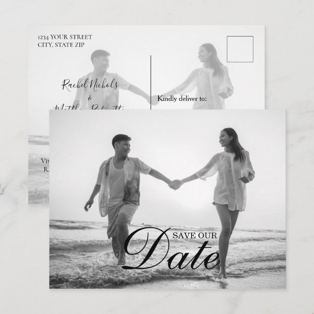 Einfaches Foto für moderne Skriptüberlagerung Save Ankündigungspostkarte (Vorne/Hinten)