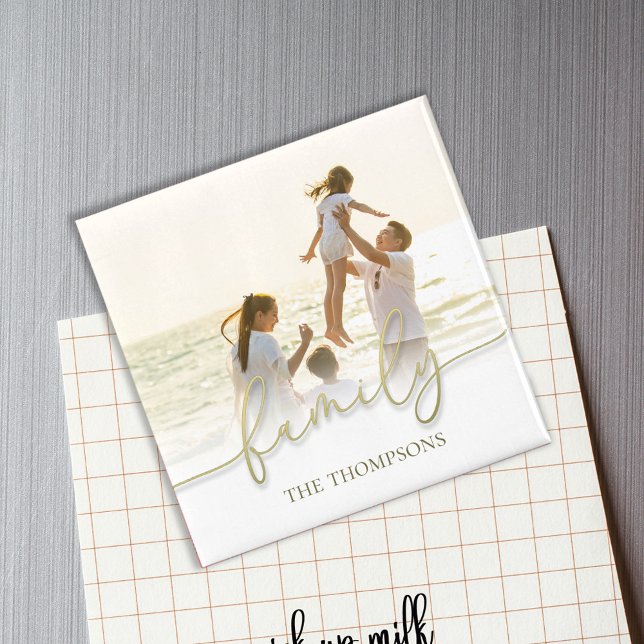 Einfaches Foto-Gold-Kalligrafie-Script-Typografie Magnet (Simple gold calligraphy script photo magnet with gold stylish calligraphy. )