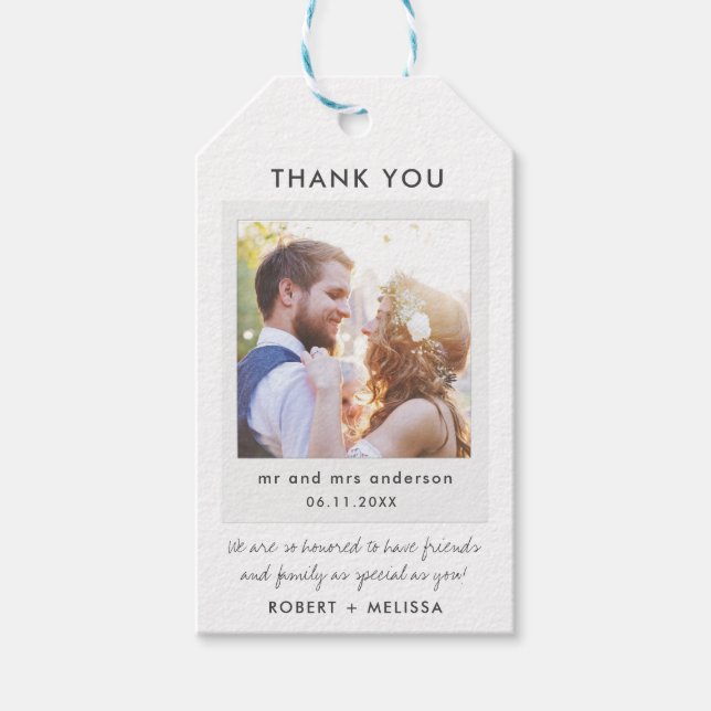 Einfaches Foto Hochzeit Danke, dass Sie dafür sind Geschenkanhänger (Vorderseite)