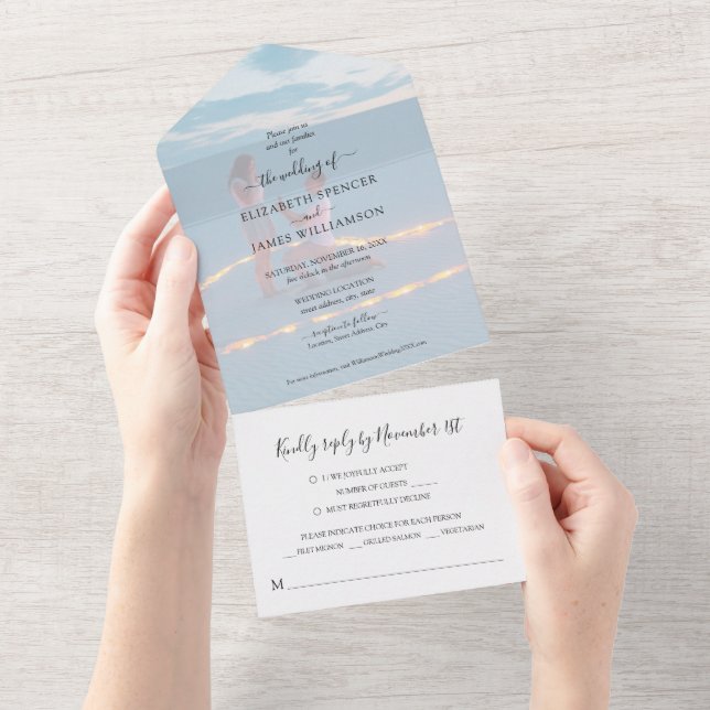 Einfaches Foto Hochzeit RSVP All In One Einladung (Abreißen)