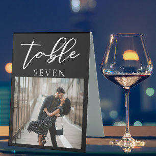 Einfaches Foto Hochzeit Schwarze Tischnummer Tischaufsteller