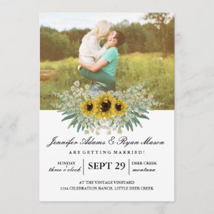 Einfaches Foto Hochzeit Sonnenblumen 2 Einladung