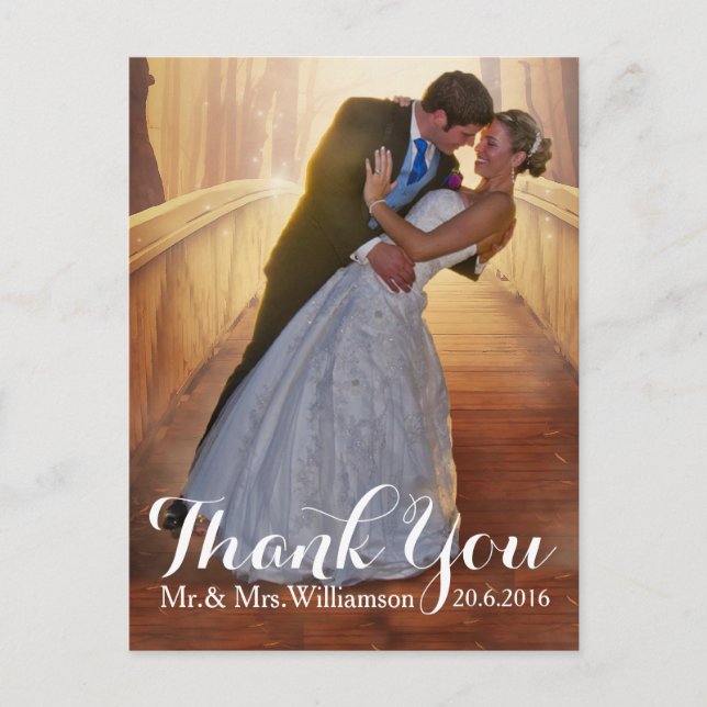 Einfaches Foto Hochzeit Vielen Dank Postkarte (Vorderseite)