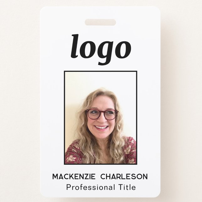 Einfaches Foto-ID Nametag Ausweis (Sinple logo and custom text business photo id name tag or badge)